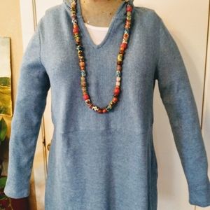 J Jill Blue ribbed hooded pullover tunic